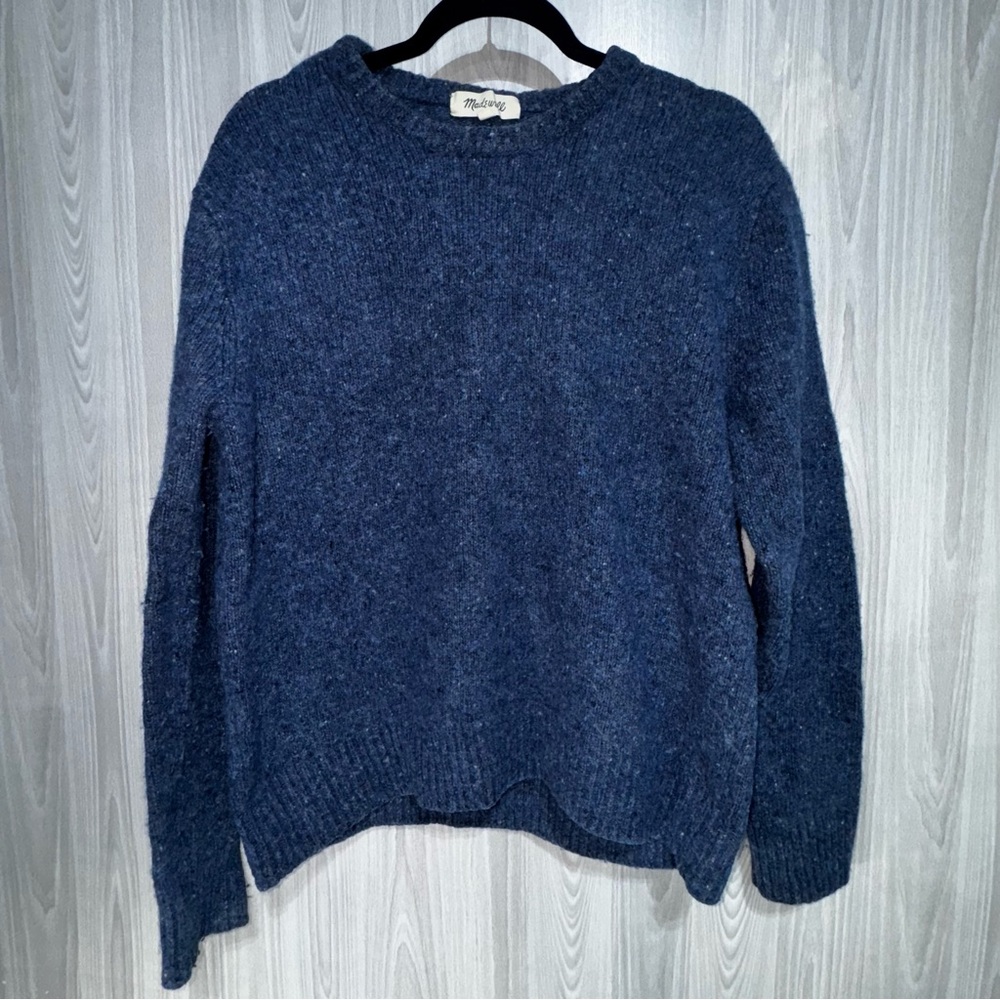 Madewell Wool-Alpaca Blend Bouclé-Knit  Crew Sweater - Denim Blue‎